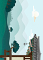 划船植物风景树林湖泊花海自然风景插画材平台