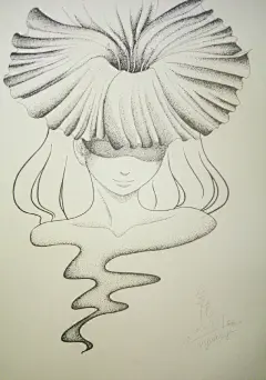 兰唐作品
线和点的表现，使得画面看起来很简练，却又隐藏着很多内容，你看不到她的双眼，你能感受得到她在想什么吗？