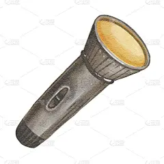 手绘水彩孤立手电筒。用于海报、传单、印刷、明信片、模板、印刷、图案、商店、广告、贴纸