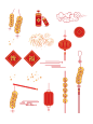 铜钱鞭炮云纹灯笼烟花新年福字喜庆元素图标