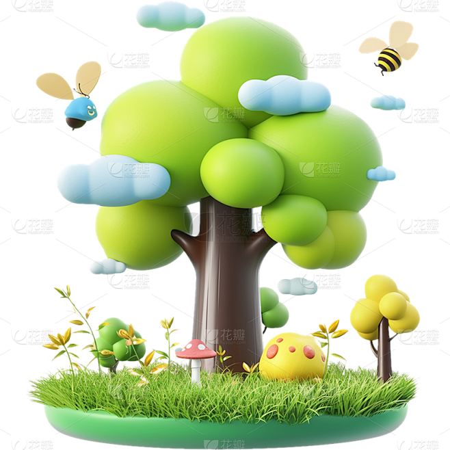 植物通用绿色软3D树元素素材