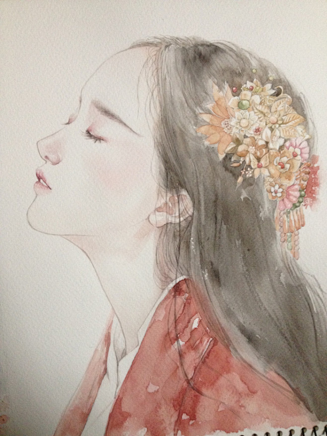 迷伤  手绘水彩-蜜多_水彩,人物,插画...