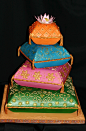 Sari inspired wedding cake. The topper is a handmade lotus flower to coordinate with the theme of the cake. #蛋糕#
