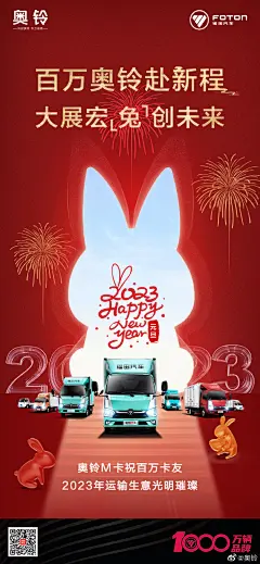 #2023一起出发#一元复始，岁华新至！2023来啦。百万奥铃赴新程，大展宏「兔」创未来。奥铃祝百万卡友，新的一年运输生意光明璀璨！#奥铃轻卡# ​​​​