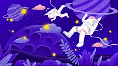 紫色扁平太空星球宇航员插画