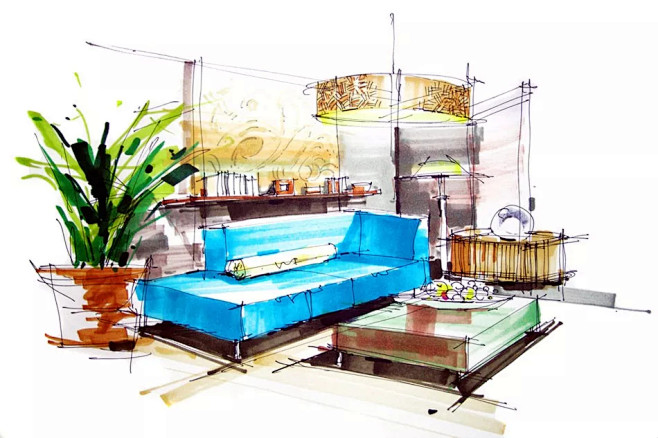 手绘环艺室内手绘练习3马克笔上色家居环境餐饮公共住宅空间手绘效果