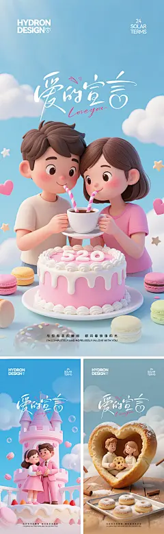 520情人节3D卡通海报