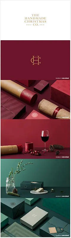 手工圣诞公司品牌设计/ch字母标志/酒红vi/绿色vi设计,国外公司logo设计欣赏，酒红vi设计欣赏，绿色vi设计欣-来源于品牌设计网