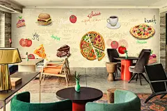 pvc手绘美食pizza汉堡大型壁画快餐店墙纸小吃店奶茶店壁纸无纺布-淘宝网