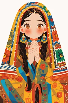 东方人物民族女生图片插画
