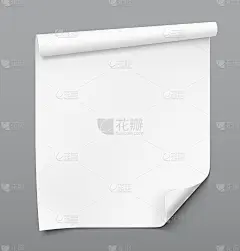 Curled blank paper sheet on white background.