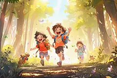 春游露营秋游暑假孩子笑脸小孩露营郊游插画