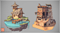 Diorama Concepts, Stephen Sharples : Stylised building concept art, inspired by Charlène Le Scanff's house designs.