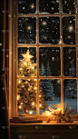 圣诞节平安夜3D立体C4D实景窗外雪景场景背景图片素材