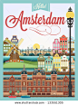 Typographical Retro Style Poster With Amsterdam Symbols And Landmarks Stock Vector 133551305 : Shutterstock