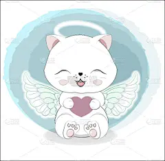 小的,天使,心型,小猫,可爱的,玫瑰,贺卡,公主,翅膀,动物