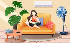 卡通手绘处暑沙发上吃西瓜的女孩原创插画海报处暑插画