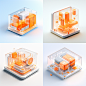 A data console icon, Transparent material, orange and white, frosted glass, Transparent technical sense, ui Design, isometric, White background, Studio Lighting, Bright Colors, 3d Art, c4d, Octane rendering, blender, Ray Tracing, pinterest, dribble, Reduc