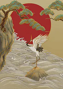 仙鹤｜掐丝珐琅古松海浪国风装饰画壁纸分享 - 小红书