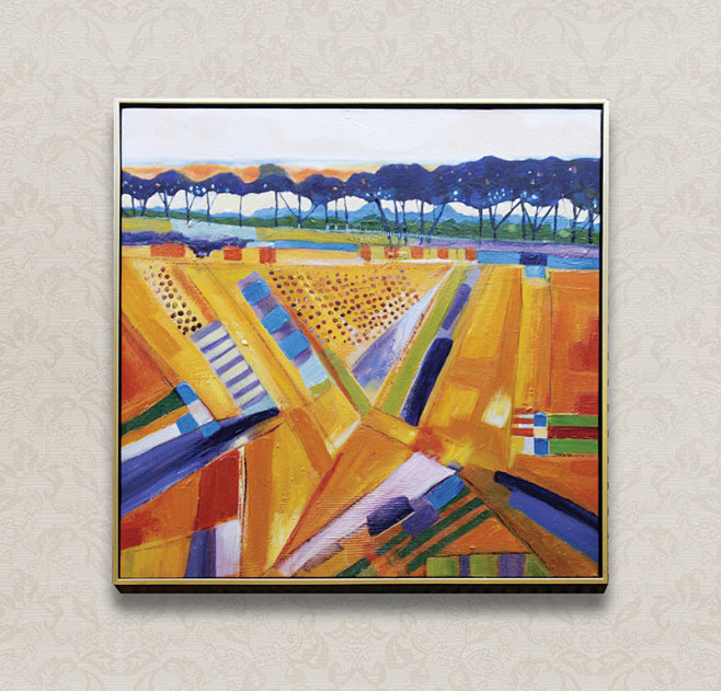 现代装饰画 油画客厅现代抽象彩色田野装饰...