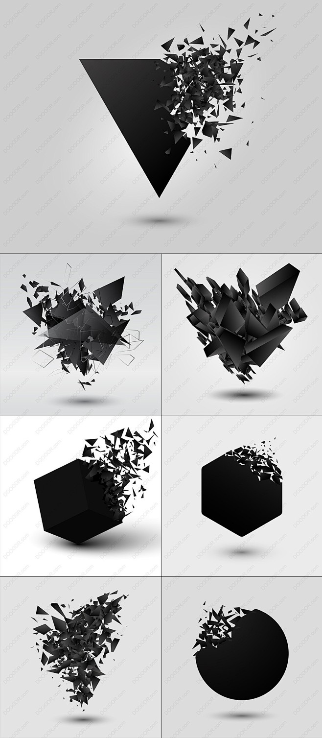 7款抽象艺术黑色几何化爆炸EPS矢量素材...