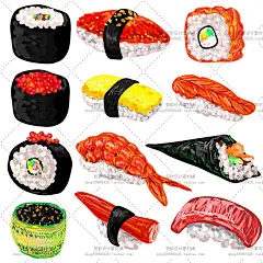 美食 日式 三文鱼寿司 天妇罗 日本料理 寿司 矢量图 设计素材-淘宝网