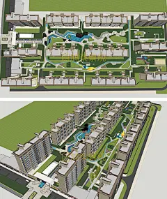 龙湖地产sketchup大区住宅现代小区景观su精细模型入口大门廊架