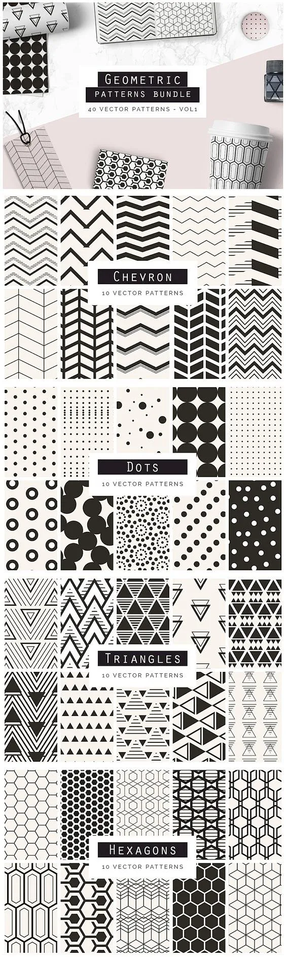 Geometric Patterns Bundle V1 - A great bundle of 40 Geometric Seamless ...