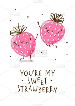 Cute happy strawberries isolated on white backgrou