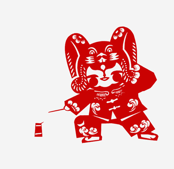 红色放鞭炮小孩剪纸高清素材 放鞭炮小孩 ...