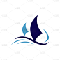sailing yacht ship boat logo design on water