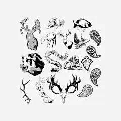黑白动物高清素材 民族花纹 矢量黑白动物 蛇 野猪 鹿 鹿角 免抠png 设计图片 免费下载