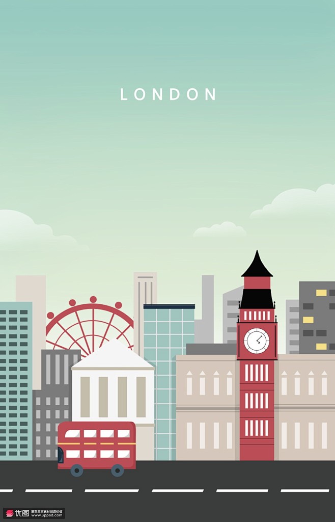 欧式建筑伦敦大本钟风景建筑插画 风光建筑...