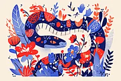 扁平风蛇年彩色平面插画
