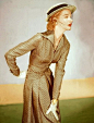 Sunny Harnett wearing a Jose Martin suit of silk twill, 1951