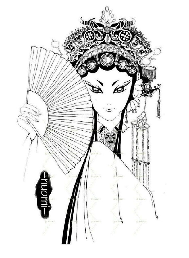 线描戏剧人物京剧脸谱刮画黑白线描