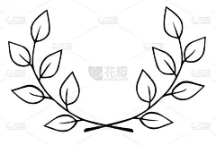 有叶子的两根相交的小树枝。手绘月桂花环涂鸦黑色轮廓。明信片名片邀请函的设计元素分配器。股票矢量插图孤