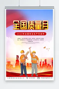 全红色国质量月标语宣传海报