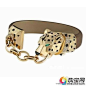 [珠宝网-Cartier卡地亚美洲豹系列手镯-www.zhubao.com] 驯服,狂暴与流线造型，美洲豹有着色调均匀的嘴巴,斜角的轮廓,竖起的耳朵，铺镶圆钻的诱惑链条，与注入粉末的黑色帆布腕带配合得天衣无缝。