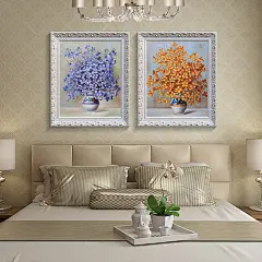 高档手工欧美式客餐厅卧室玄关有框装饰画竖纯手绘花卉油画三联画-淘宝网