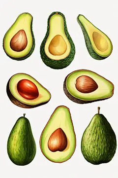AI数字艺术美味水果营养牛油果插画-众图网