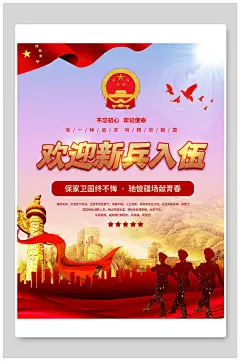 欢迎新兵入伍征兵纳新大气红色海报展板设计