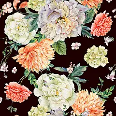 Watercolor seamless pattern with peonies