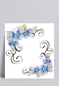 蓝色水墨花朵边角装饰|蓝色,水墨花朵,装饰花纹,花边,精美花纹,边角装饰,矢量, 矢量,花纹,装饰元素