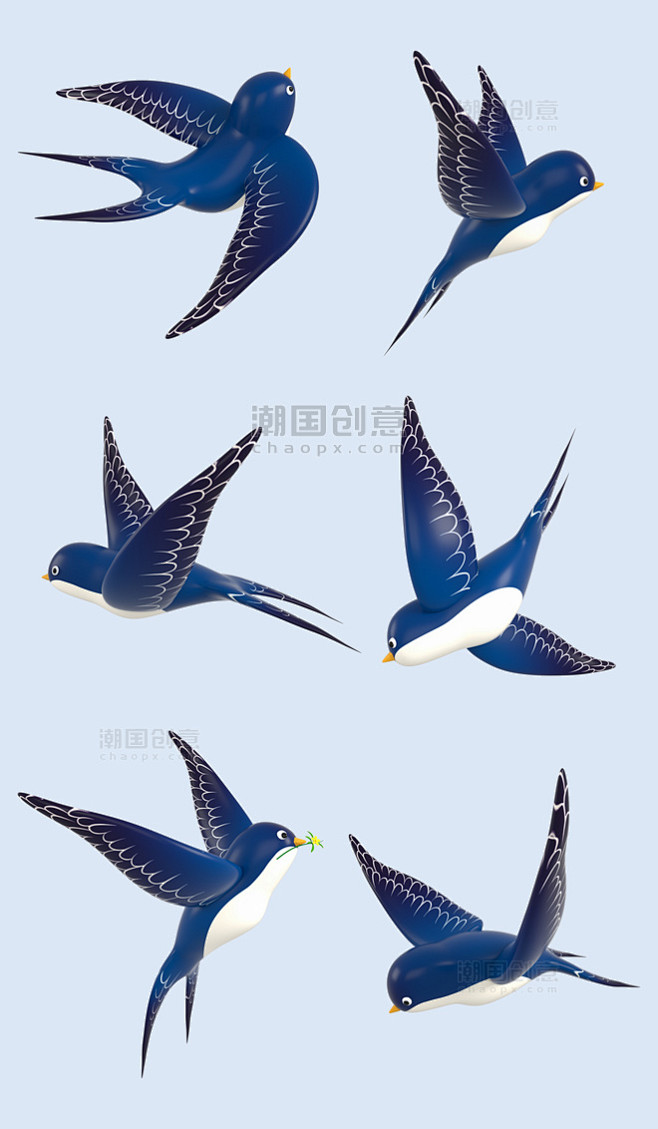 燕子3d小鸟飞叼花寒燕春天春季