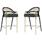 Contemporary Modern Rattan Counter Stool, Gold/Lacquer