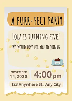 Cute Cartoon Paper Tearing Style Pet Birthday Party Invitation Letter