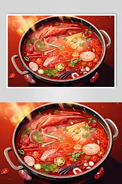 AI数字艺术国潮风火锅美食插图插画