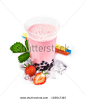 Strawberry Boba Bubble Tea with fruits and crushed ice. - stock photo