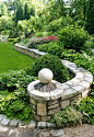 © Planters Garden and Jeremy Smearman. Atlanta Buckhead, West Paces Ferry -- Jeremy Smearman, serpentine garden wall, pea gravel, granite se...